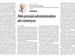 Més pressió administrativa als comerços. Article Antoni Daura, diari Regió7